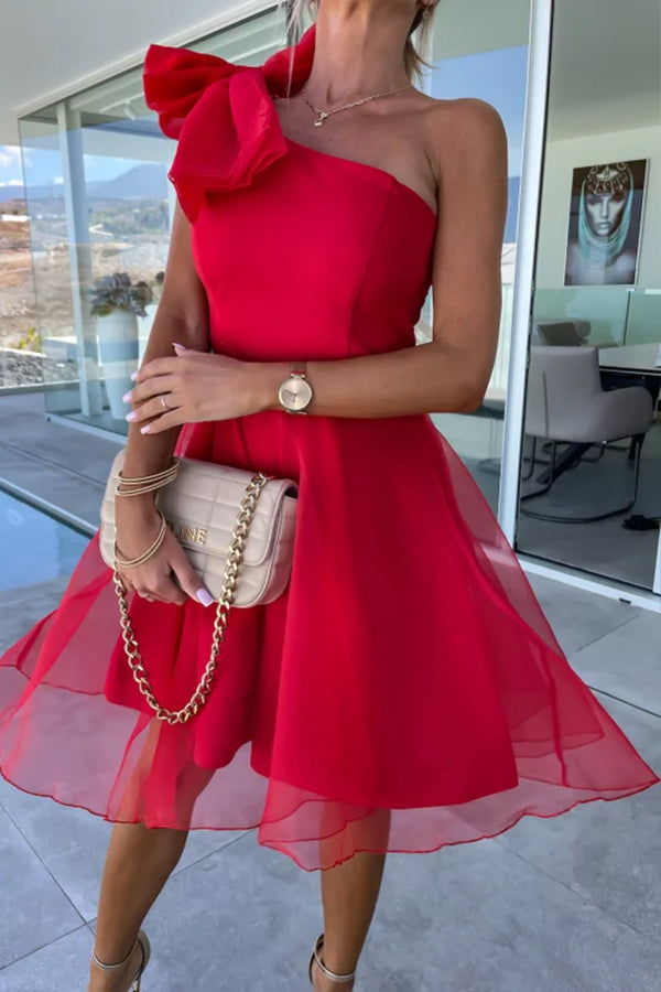 JO | Lifetime Celebrations tulle one-shoulder bow design mini dress