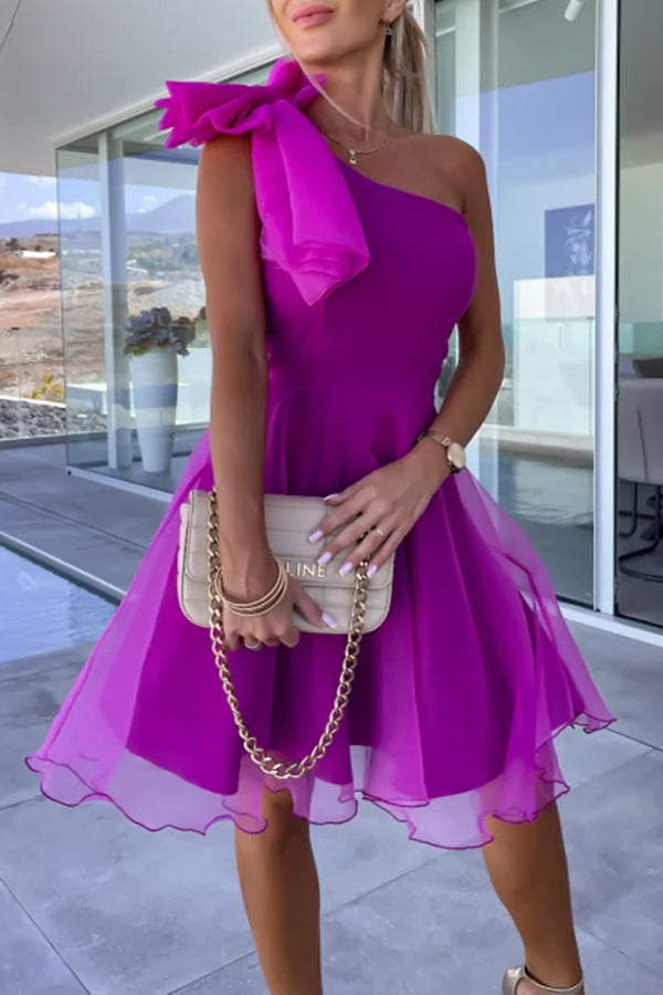 JO | Lifetime Celebrations tulle one-shoulder bow design mini dress