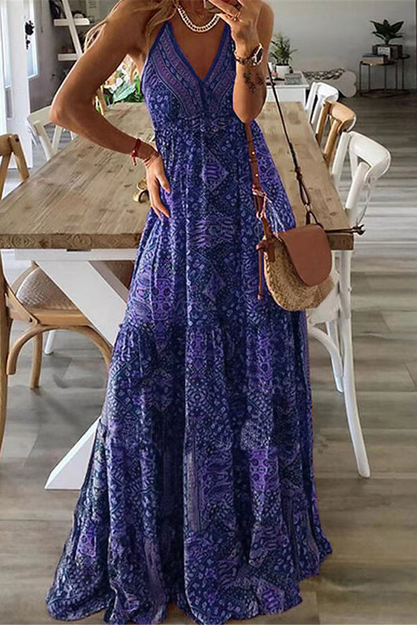JO | Celeste Boho printed strappy maxi dresses with elastic waist
