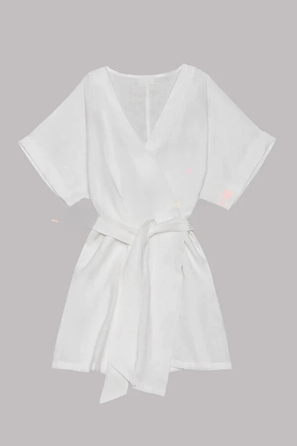 JO | cotton-linen blend pocket belt kimono mini dress