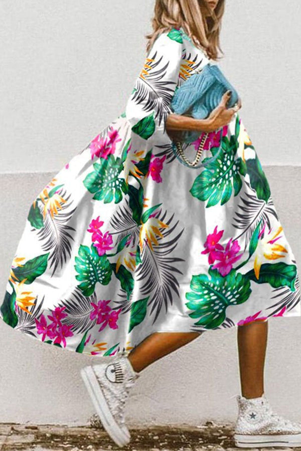 JO | Vintage floral print high low hem A-line midi dress