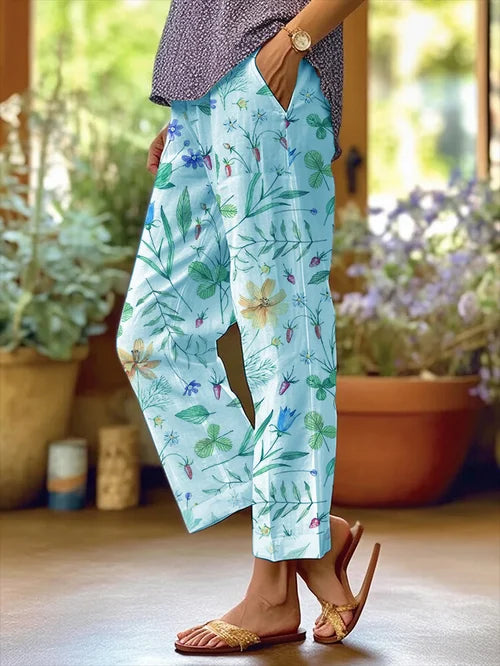 JO | Women's Floral Design Loose Bag Patchwork Casual Pants