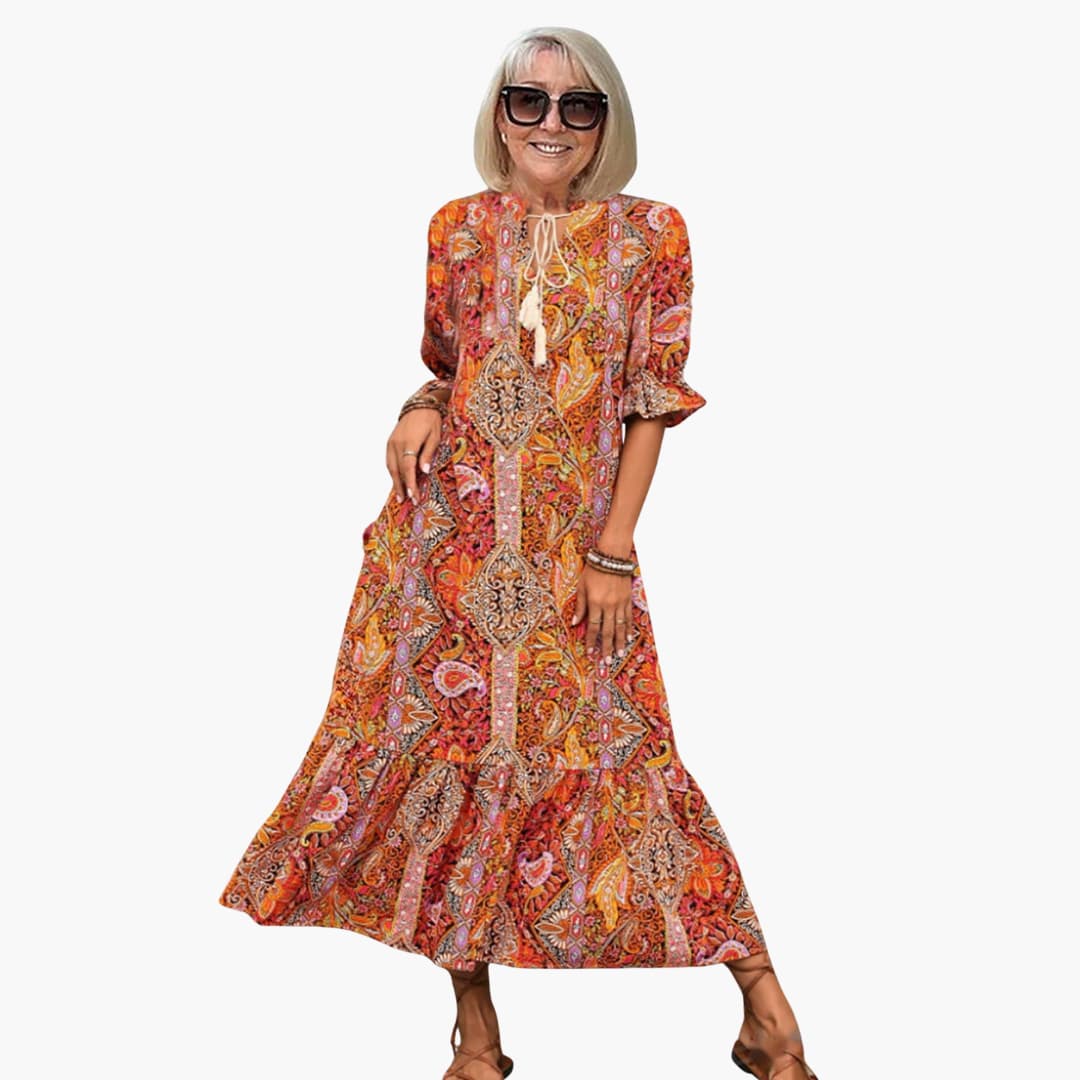 JO | Women's boho midi dress with half sleeves and paisley print