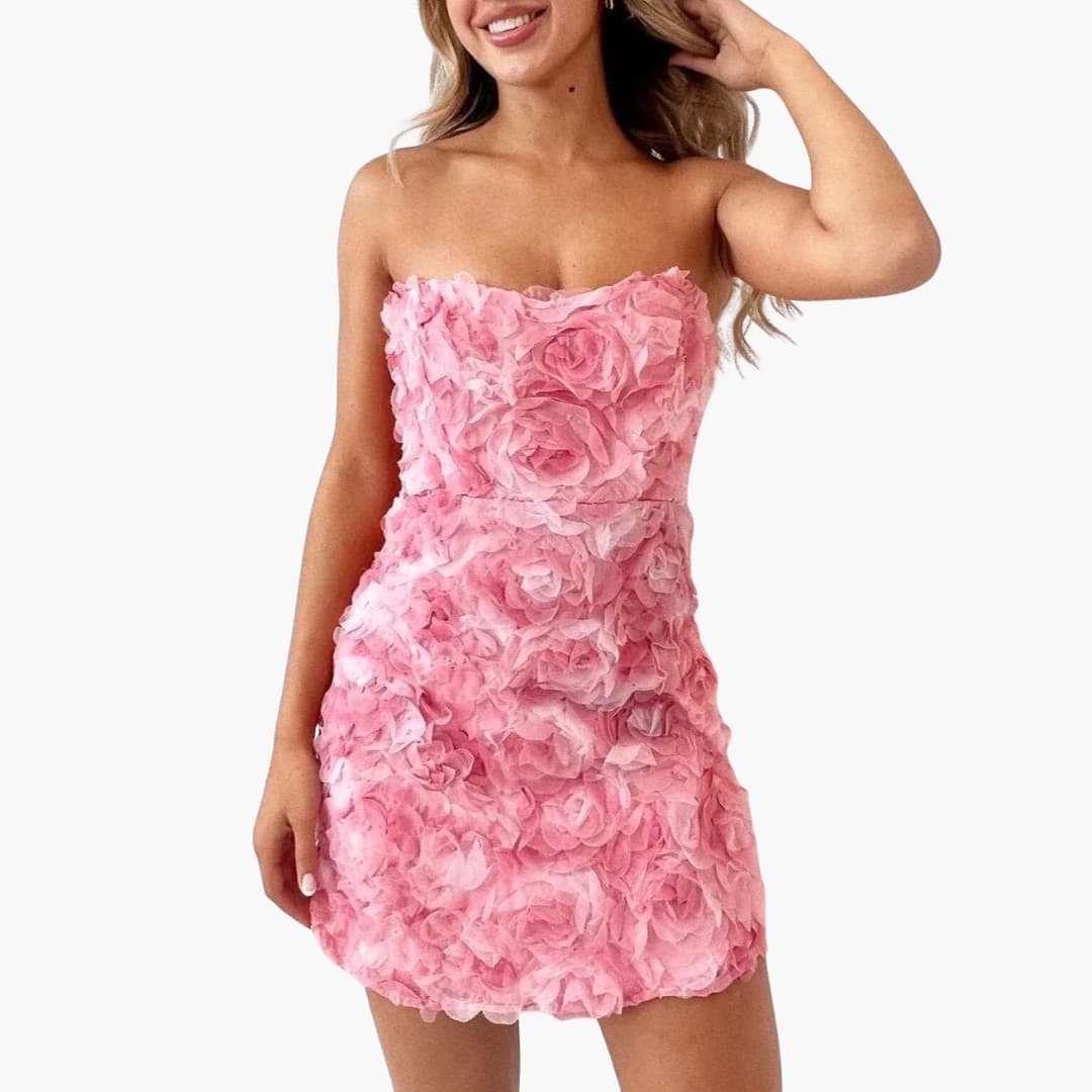 JO | Women's strapless mini dress with floral texture for summer