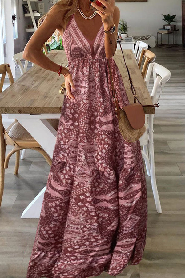 JO | Celeste Boho printed strappy maxi dresses with elastic waist