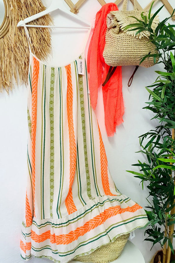 JO | Happy Sunday Linen blend ethnic print A-line cami maxi dress
