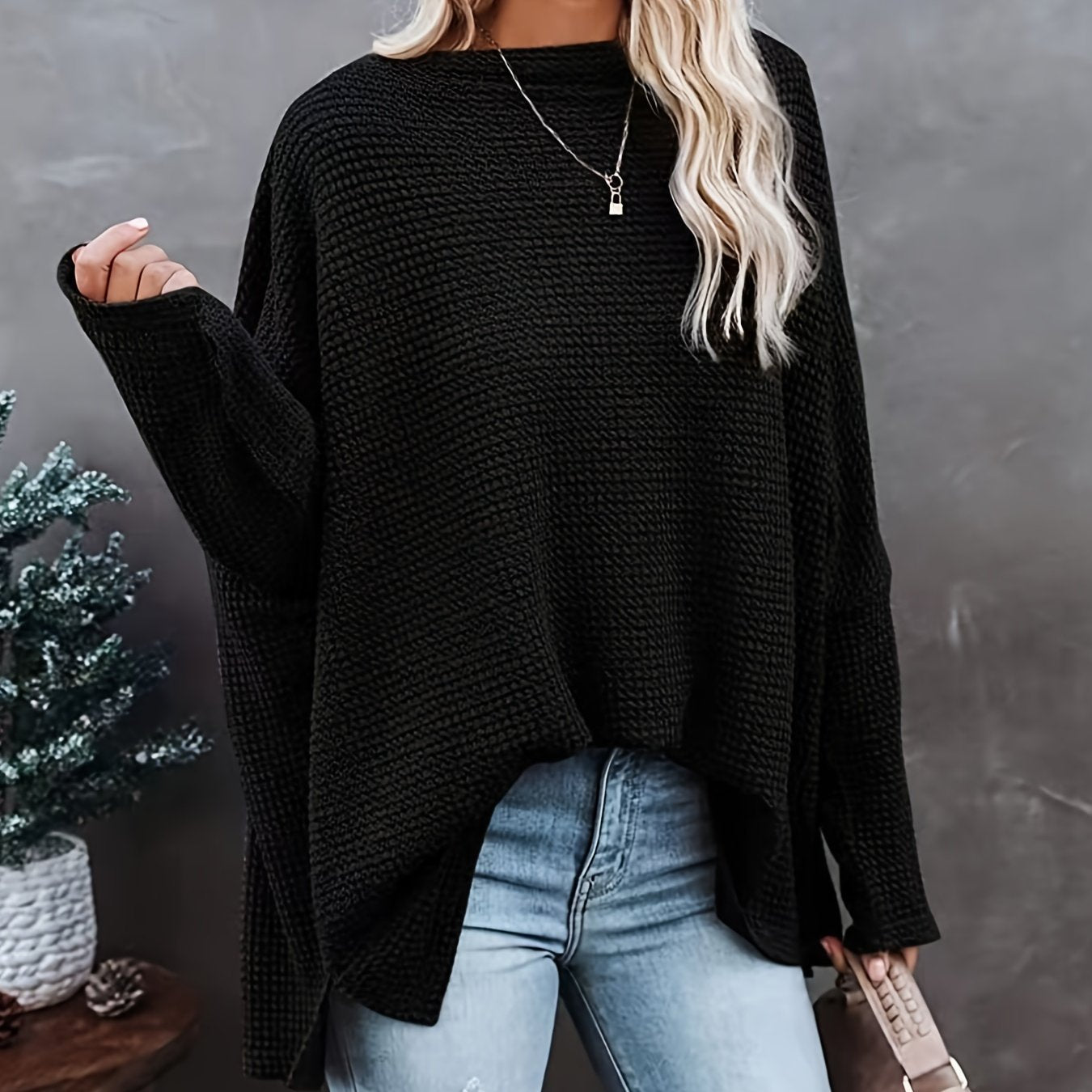 JO | Casual off-the-shoulder long-sleeved knitted sweater, oversized