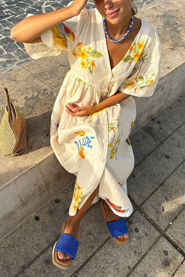 JO | Printed linen midi dress
