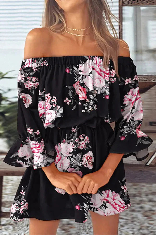 JO | It All Begins with Love Printed off-the-shoulder mini dress