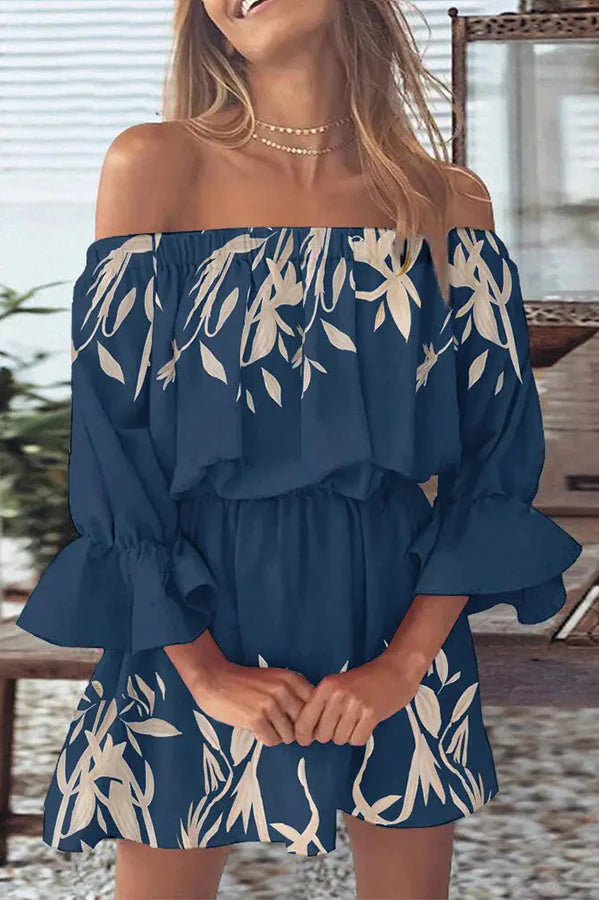 JO | It All Begins with Love Printed off-the-shoulder mini dress