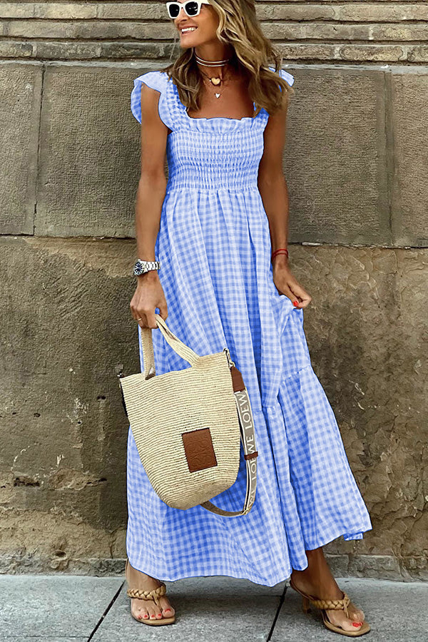 JO | Singing Solo Multi Plaid Maxi Dress with smocked top
