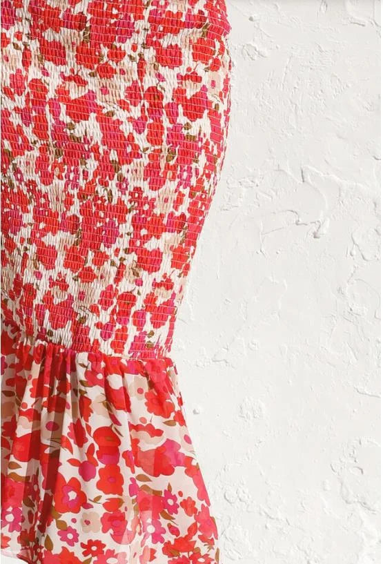 JO | Women's midi dress - Deep V-neck - Balloon sleeves - Ruched hem - Fitted silhouette