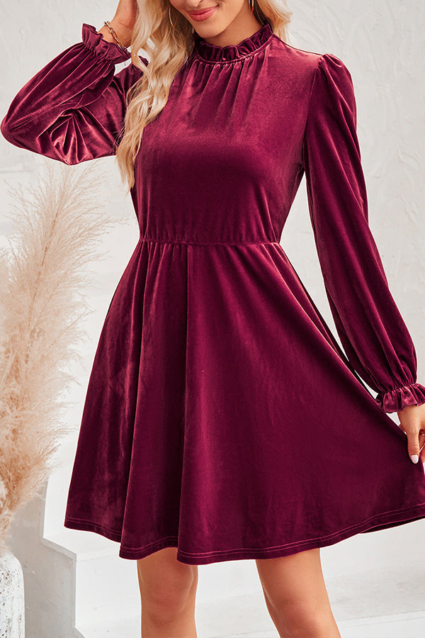 JO | Turtleneck long-sleeved velvet mini dress