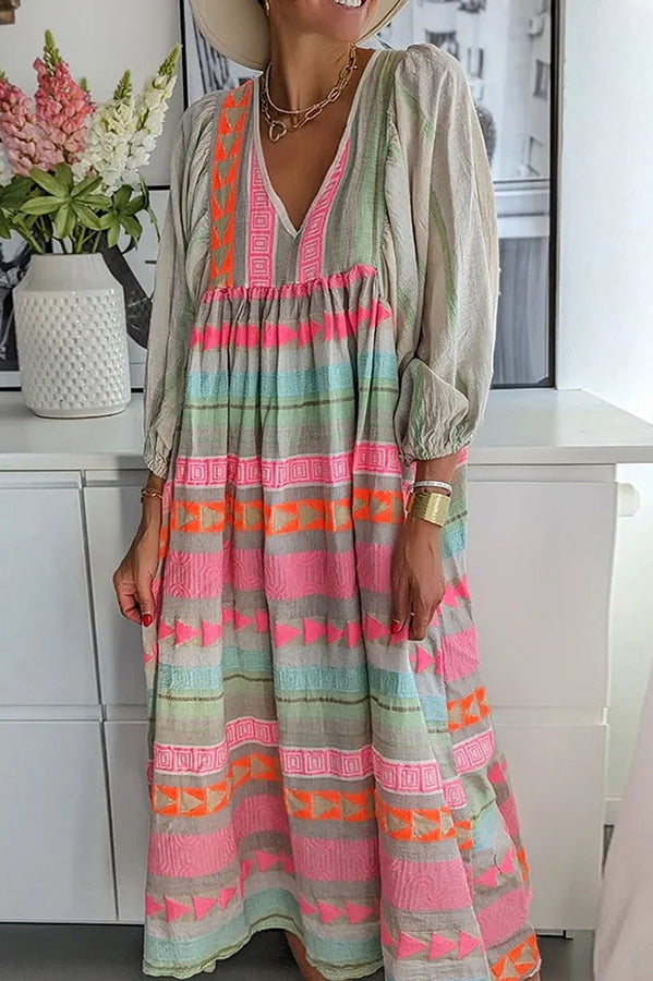 JO | Whisked Away Geometric Color Block Printed A-Line Midi Dress