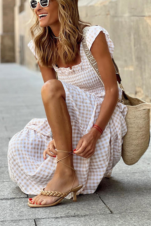 JO | Singing Solo Multi Plaid Maxi Dress with smocked top