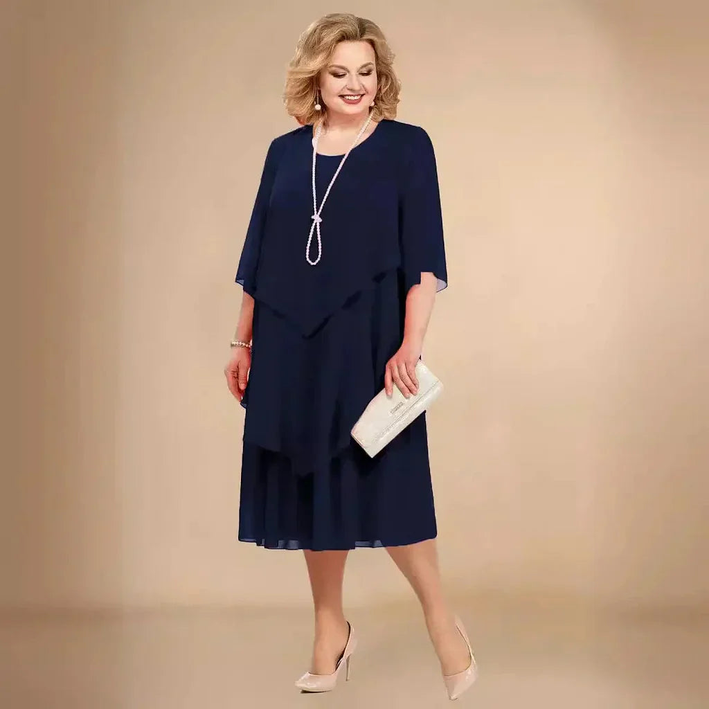 JO | MIDI DRESS WITH LAYERED HEM.