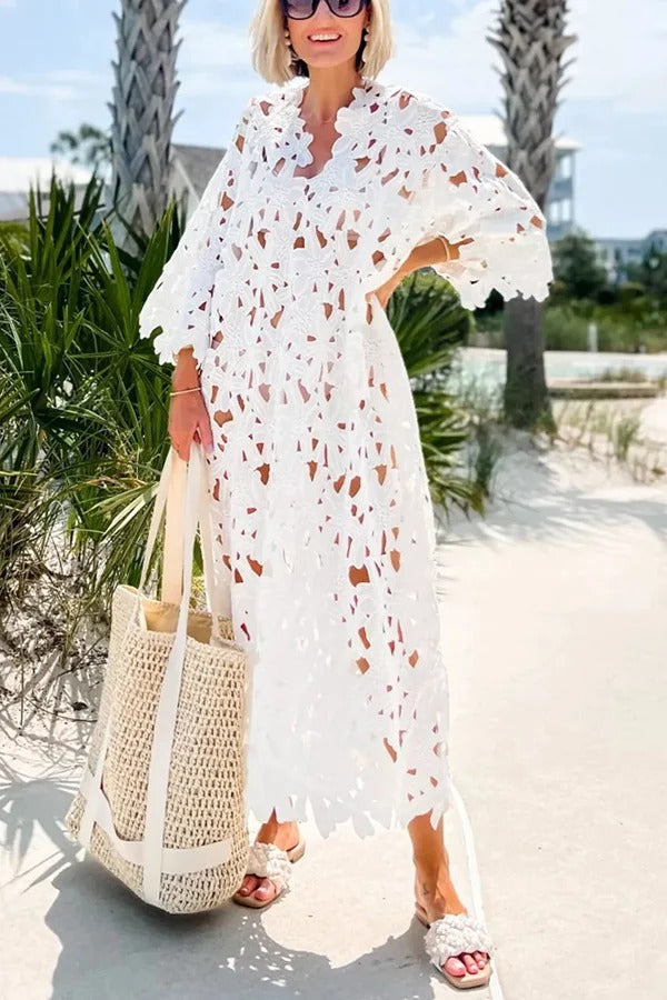 JO | I Belong Here Floral Eyelet Lace Cover Up Beach Midi Dress