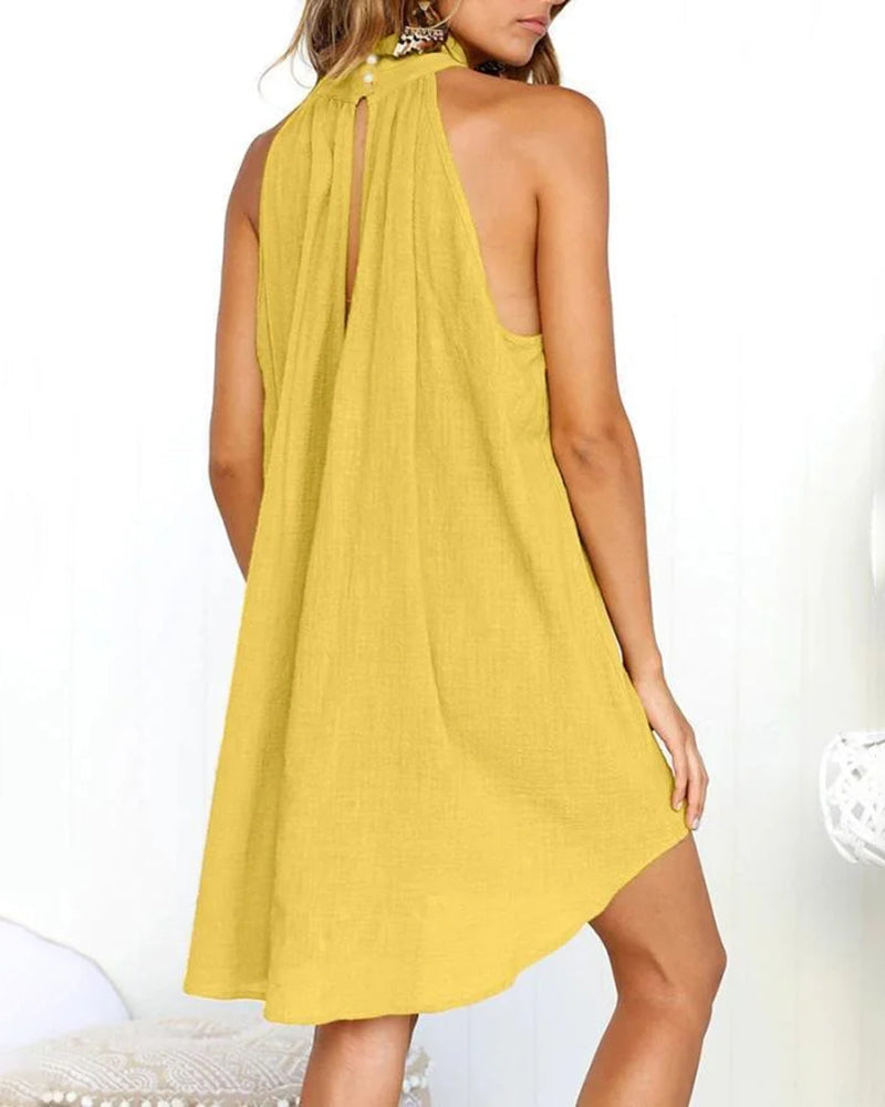 JO | Casual Halter Neck Strap Ruffle Plus Size Loose Short Mini Dress Beach Holiday Irregular Sundress