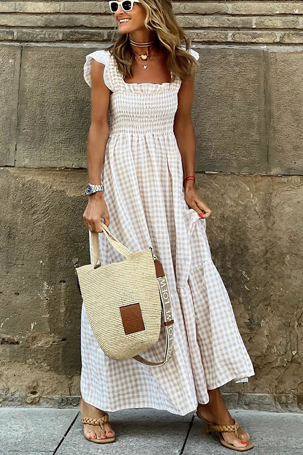 JO | Singing Solo Multi Plaid Maxi Dress with smocked top