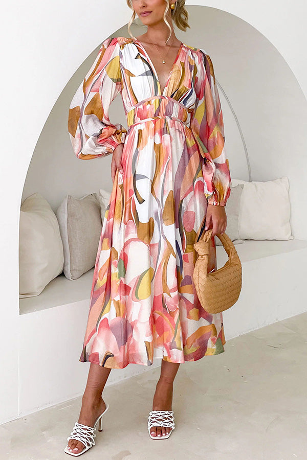 JO | Eclipse Season Printed long-sleeved maxi dress with flowing sleeves