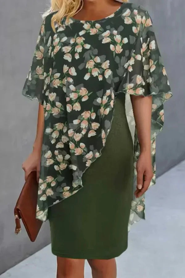 JO | Chiffon Floral Print Round Neck Casual Mini Dress