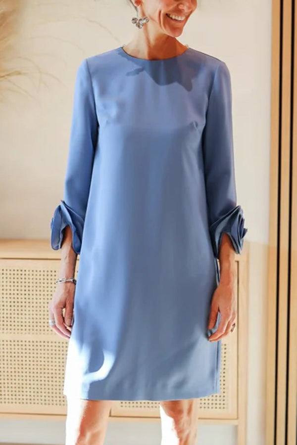JO | Meina flower decorated cuffs round neck pocket casual mini dress