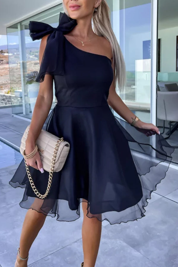 JO | Lifetime Celebrations tulle one-shoulder bow design mini dress