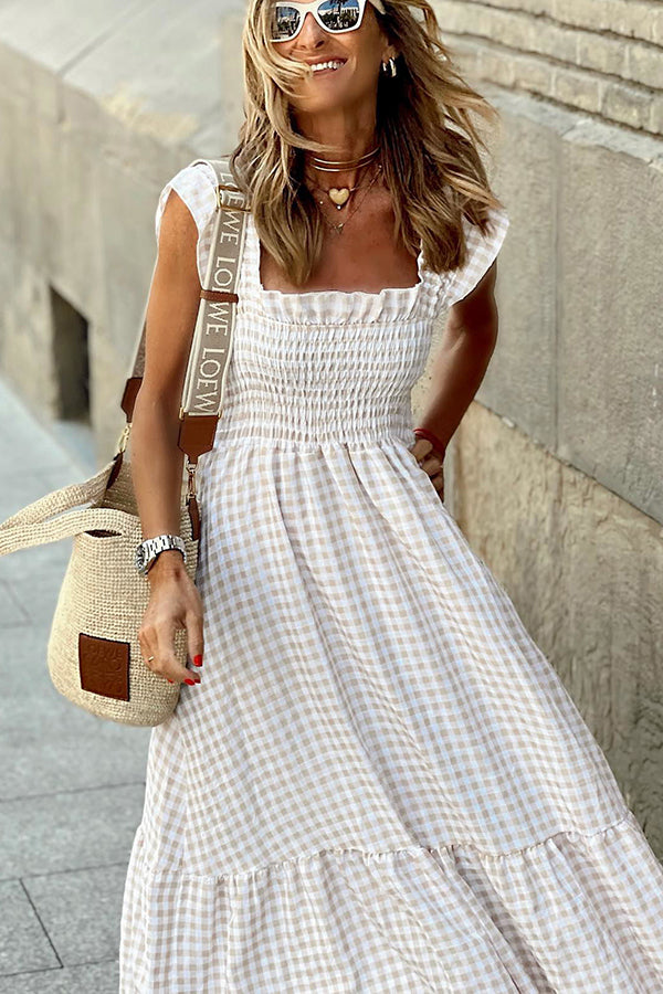 JO | Singing Solo Multi Plaid Maxi Dress with smocked top