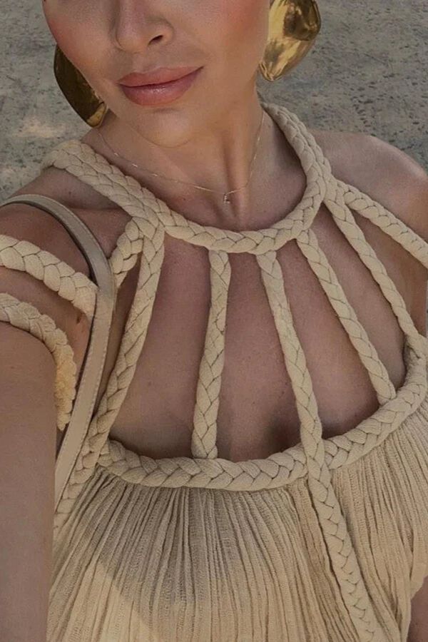 JO | Modern and sophisticated linen blend draped braids cover up maxi dress
