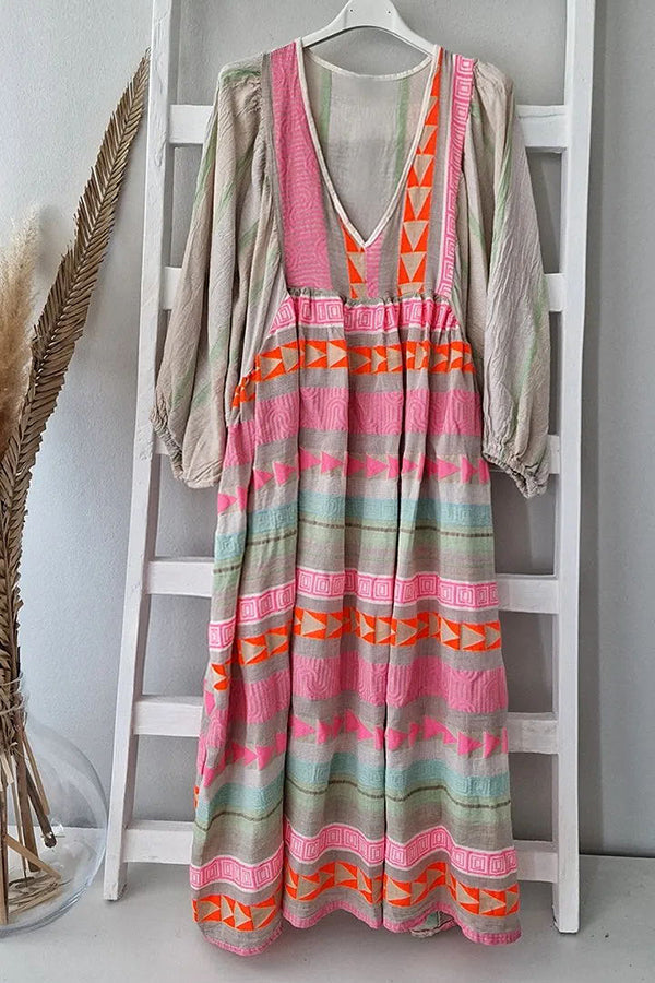 JO | Whisked Away Geometric Color Block Printed A-Line Midi Dress