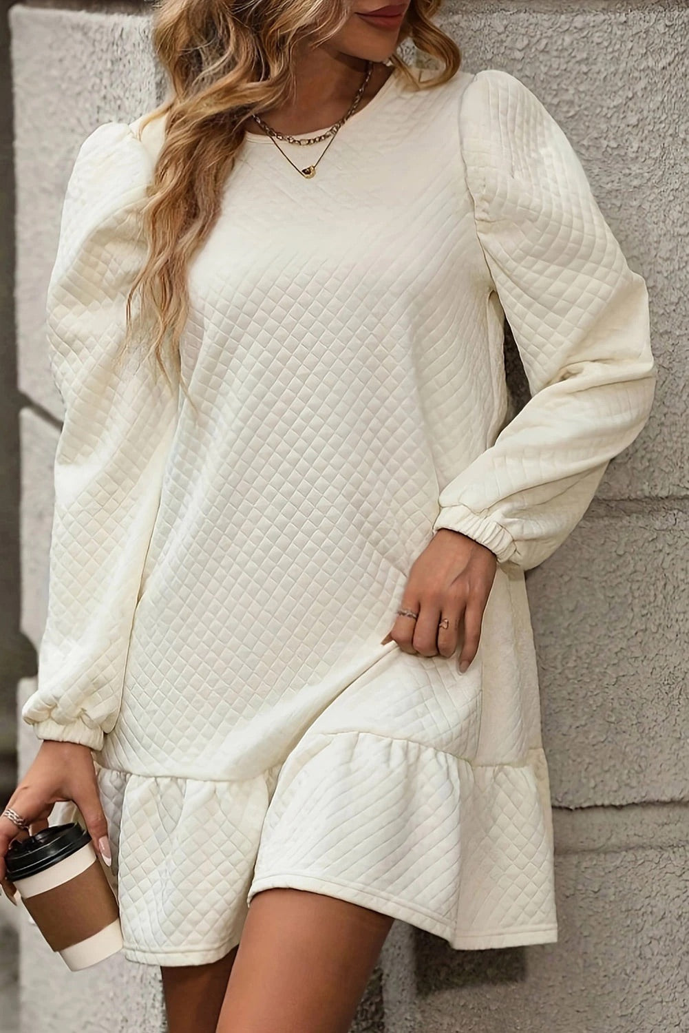 JO | White structured mini dress with ruffled hem