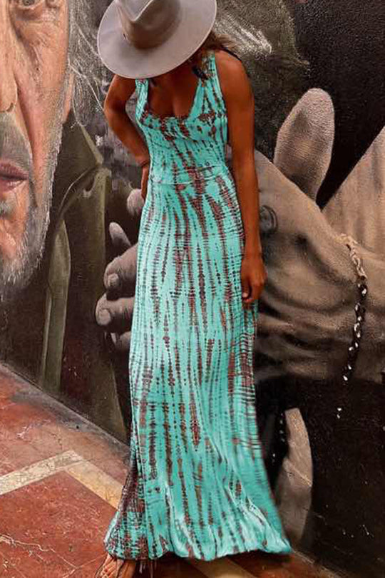 JO | Modern Day Tie-dye Print Back Lace-up Stretch Maxi Dress