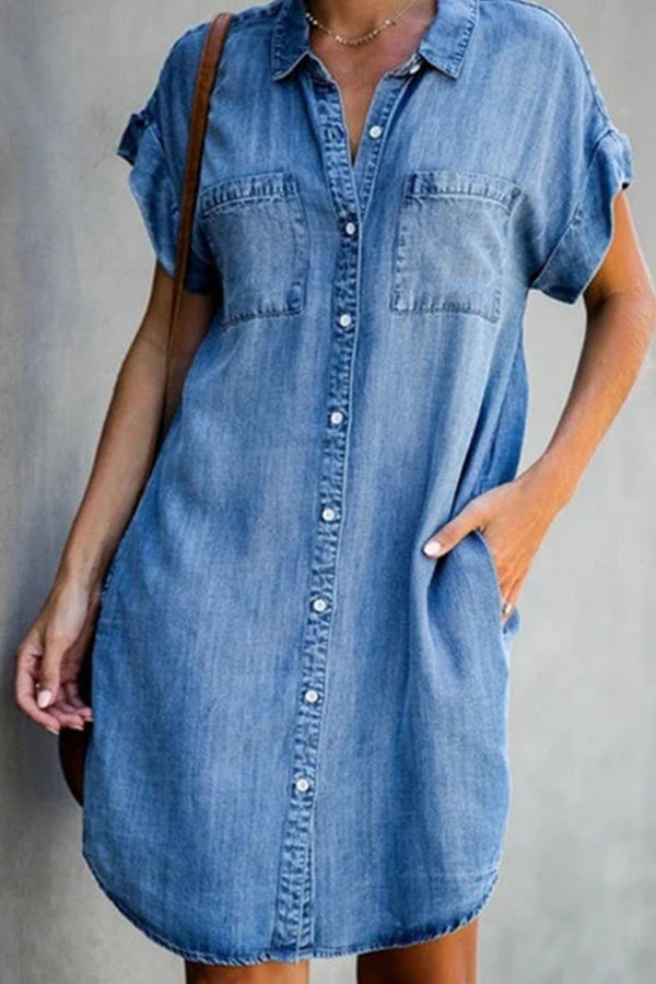 JO | short-sleeved denim midi dress