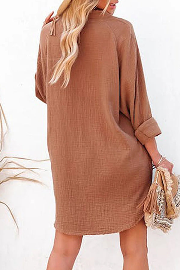 JO | Loose Mid-length Jacket Casual Solid Color Shirt Mini Dress