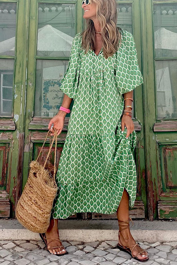 JO | Midi dress with puff sleeves