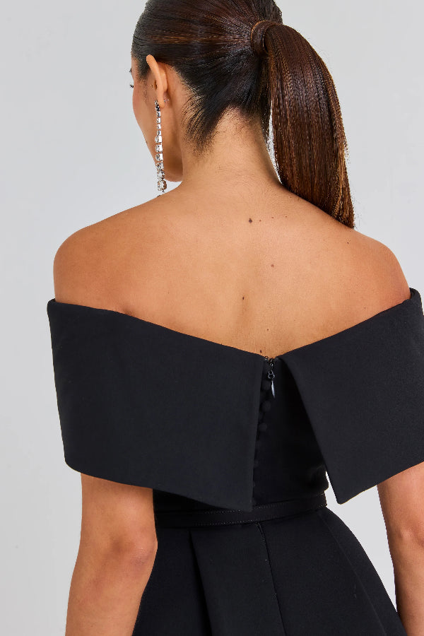 JO | Elegant Evening Lapel Bandeau Detachable Belt Pocketed Mini Dress
