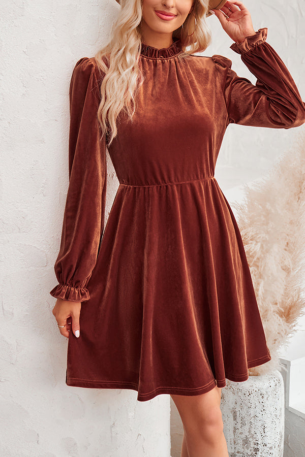 JO | Turtleneck long-sleeved velvet mini dress