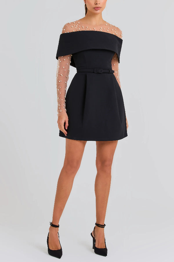 JO | Elegant Evening Lapel Bandeau Detachable Belt Pocketed Mini Dress