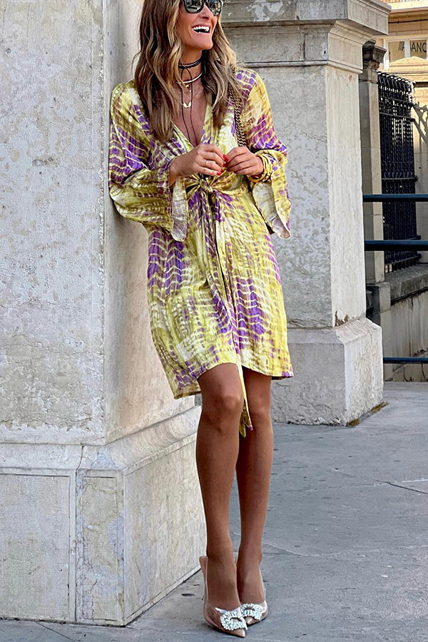 JO | Take Me Away Tie-dye Print Tie Waist Mini Dress