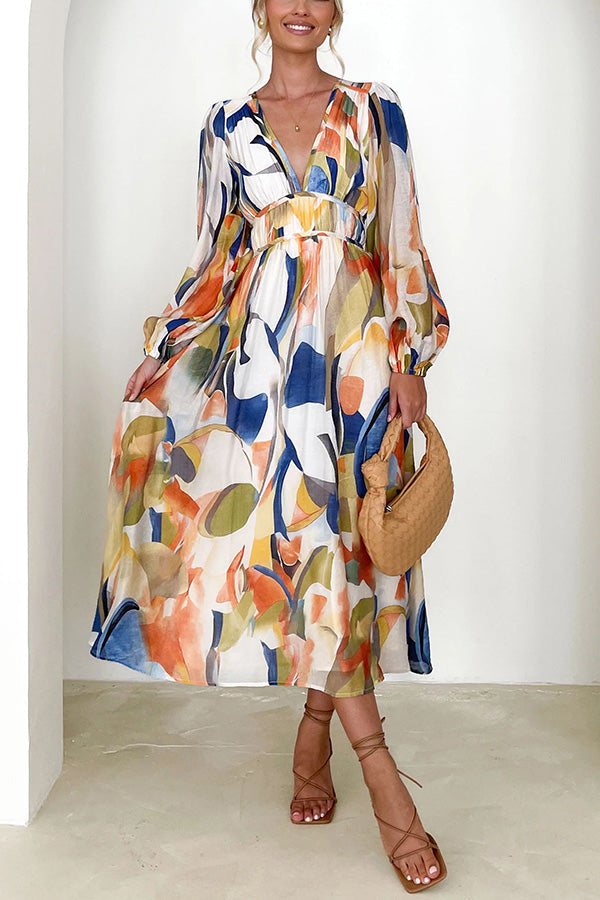 JO | Eclipse Season Printed long-sleeved maxi dress with flowing sleeves