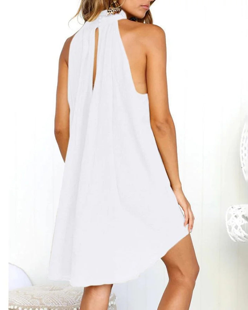 JO | Casual Halter Neck Strap Ruffle Plus Size Loose Short Mini Dress Beach Holiday Irregular Sundress