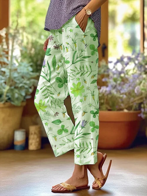 JO | Women's Floral Design Loose Bag Patchwork Casual Pants