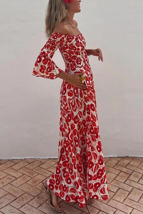 JO | Close To The Vacation Floral Print Smocked Off Shoulder Pocketed Maxi Dress