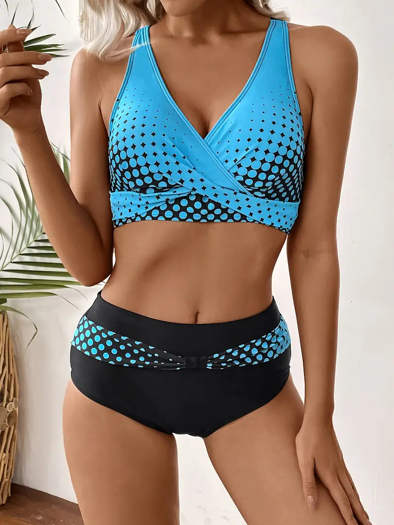 JO | Fashionable and chic random print V-neck bikini