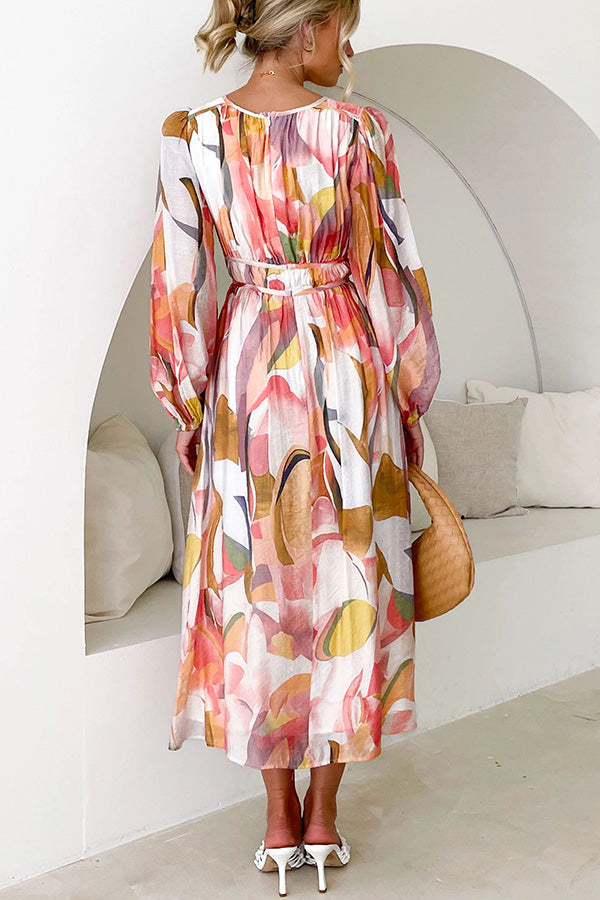 JO | Eclipse Season Printed long-sleeved maxi dress with flowing sleeves