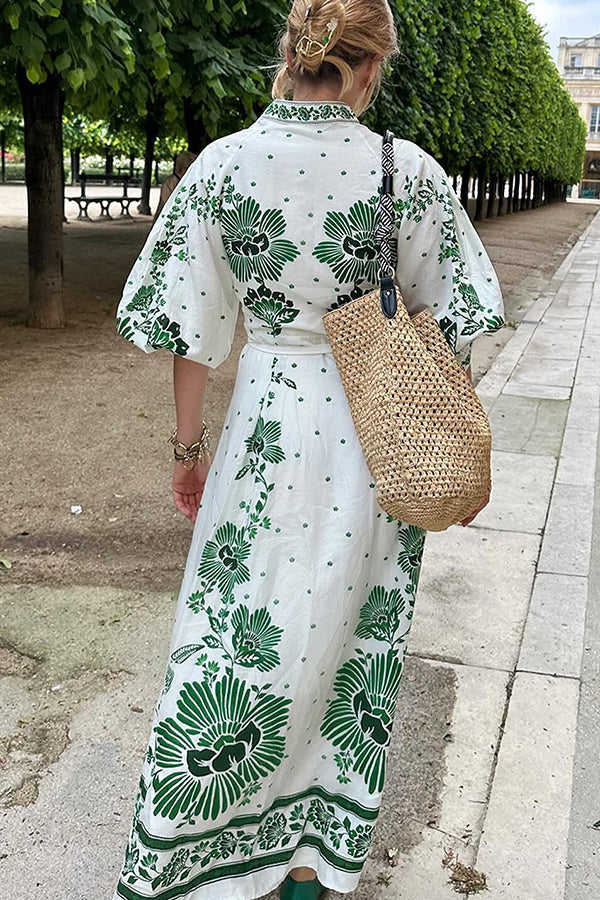 JO | Unique print button down long sleeve shirt maxi dress
