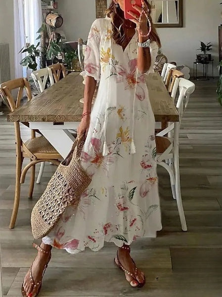 JO | Women's dresses Midi dress with beard print and V-neckline
