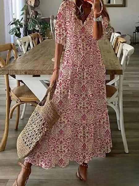 JO | Women's dresses Midi dress with beard print and V-neckline
