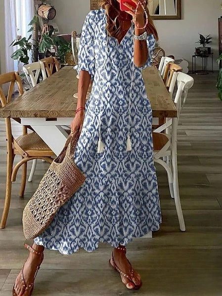 JO | Women's dresses Midi dress with beard print and V-neckline