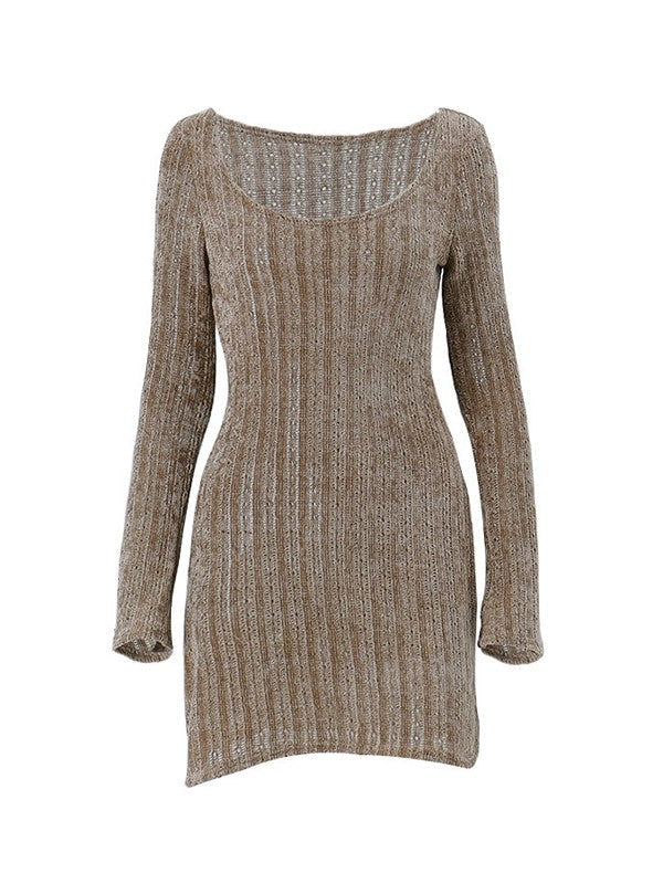 JO | Vintage brown long-sleeved sweater mini dress